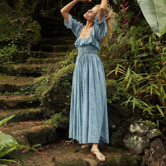 Doen Blue Floral Maxi Dress -S - Picture 3 of 9